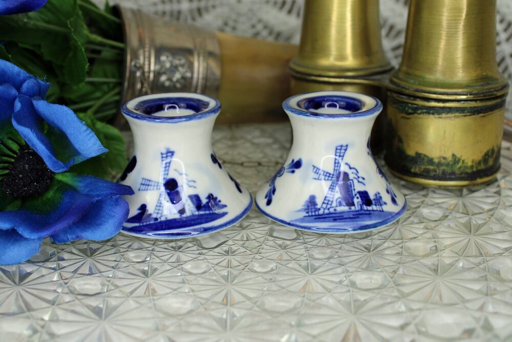 Set of Two Nobel Ban Delft Blue Candle Stick Holders